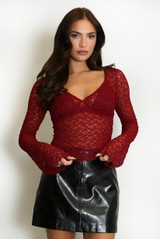 Sheer Lace V Neck Top 