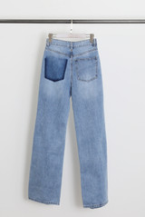 Faded Blue Ripped Wide Leg Long Jeans