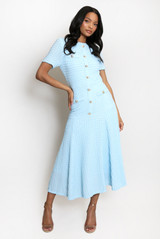 Classic Swing Midi Dress With Button Detail 