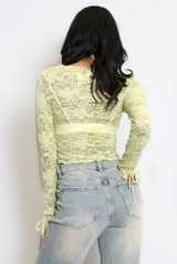 Sheer Lace Top With Tie Cuff
