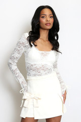 Sheer Lace Top With Tie Cuff
