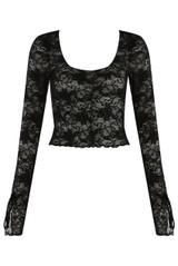 Sheer Lace Top With Tie Cuff