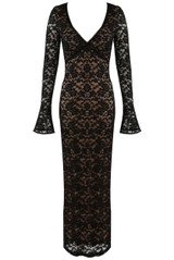 Floral Lace V Neck Maxi Dress 