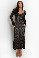 Floral Lace V Neck Maxi Dress 