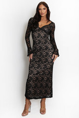 Floral Lace V Neck Maxi Dress 