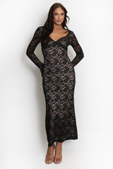 Floral Lace V Neck Maxi Dress 