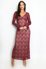 Floral Lace V Neck Maxi Dress 