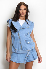 Biker Sleeveless Denim Gilet