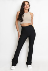 High Waisted Ribbed Flared Trouser