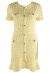 Textured Golden Buttons Ruffle Hem Dress