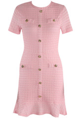Textured Golden Buttons Ruffle Hem Dress