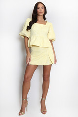 Jacquared Peplum Puff Sleeve Top And Skort Set