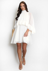 Chiffon Ruffle High Neck Smock Dress 