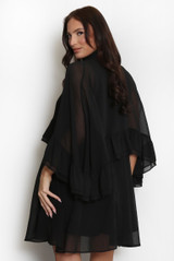 Chiffon Ruffle High Neck Smock Dress 