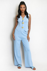 Fine Knit Button Waistcoat And Wide Leg Trouser set