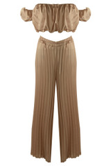 Satin Pleated Palazzo Trouser And Bardot Top Set