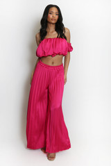 Satin Pleated Palazzo Trouser And Bardot Top Set