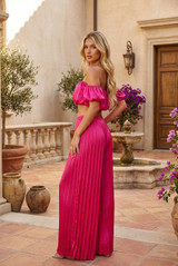 Satin Pleated Palazzo Trouser And Bardot Top Set