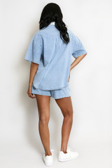 Pearl Embellished Denim Shirt And Shorts Set