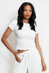 Textured Shirred Short Sleeve Top 