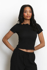 Textured Shirred Short Sleeve Top 