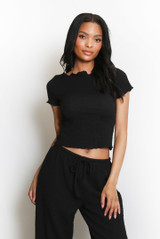 Textured Shirred Short Sleeve Top 