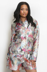 Jacquard Bird Print Bomber Jacket