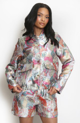 Jacquard Bird Print Bomber Jacket