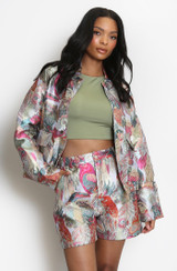 Jacquard Bird Print Bomber Jacket