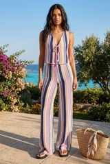 Zig Zag Striped Wide Leg Trousers