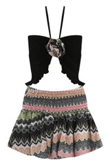 Shirred Halter Bralet And Zig Zag Skirt Set