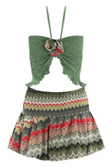 Shirred Halter Bralet And Zig Zag Skirt Set