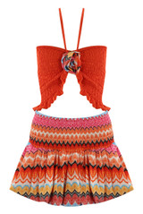 Shirred Halter Bralet And Zig Zag Skirt Set