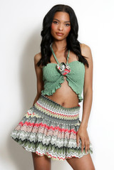 Shirred Halter Bralet And Zig Zag Skirt Set