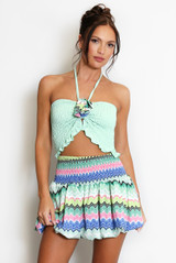 Shirred Halter Bralet And Zig Zag Skirt Set