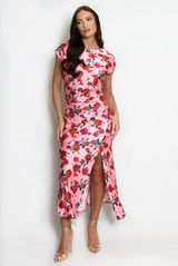 Rose Print Satin Midi Dress 