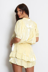 High Shine Gathered Puff Blouse & Frill Shorts Set