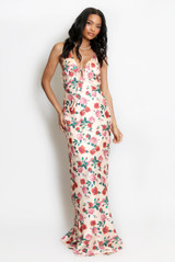 Rose Print Satin Cami Maxi Dress