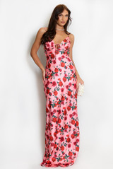 Rose Print Satin Cami Maxi Dress