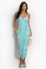 Multicolour Marble Mesh Midi Dress