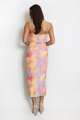 Multicolour Marble Mesh Midi Dress