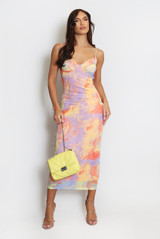 Multicolour Marble Mesh Midi Dress