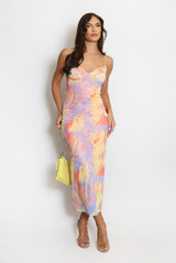 Multicolour Marble Mesh Midi Dress