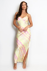Tie Dye Satin Maxi Dress 