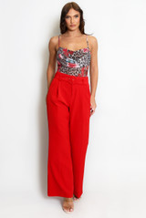 Floral Leopard Print Mesh Drape Neck Bodysuit