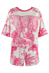 Leopard Print Sports Stripe Top and Shorts Set 