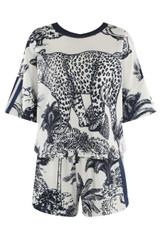 Leopard Print Sports Stripe Top and Shorts Set 