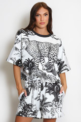 Leopard Print Sports Stripe Top and Shorts Set 