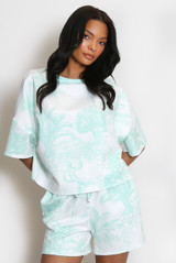 Leopard Print Sports Stripe Top and Shorts Set 