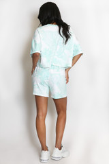 Leopard Print Sports Stripe Top and Shorts Set 